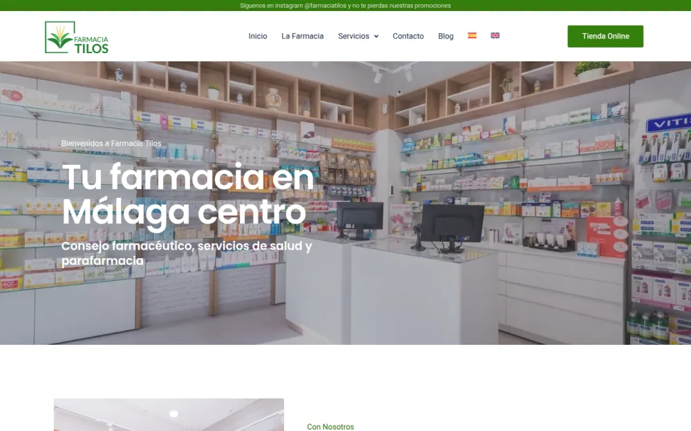 Portada de la web de Farmacia Tilos, en Málaga centro