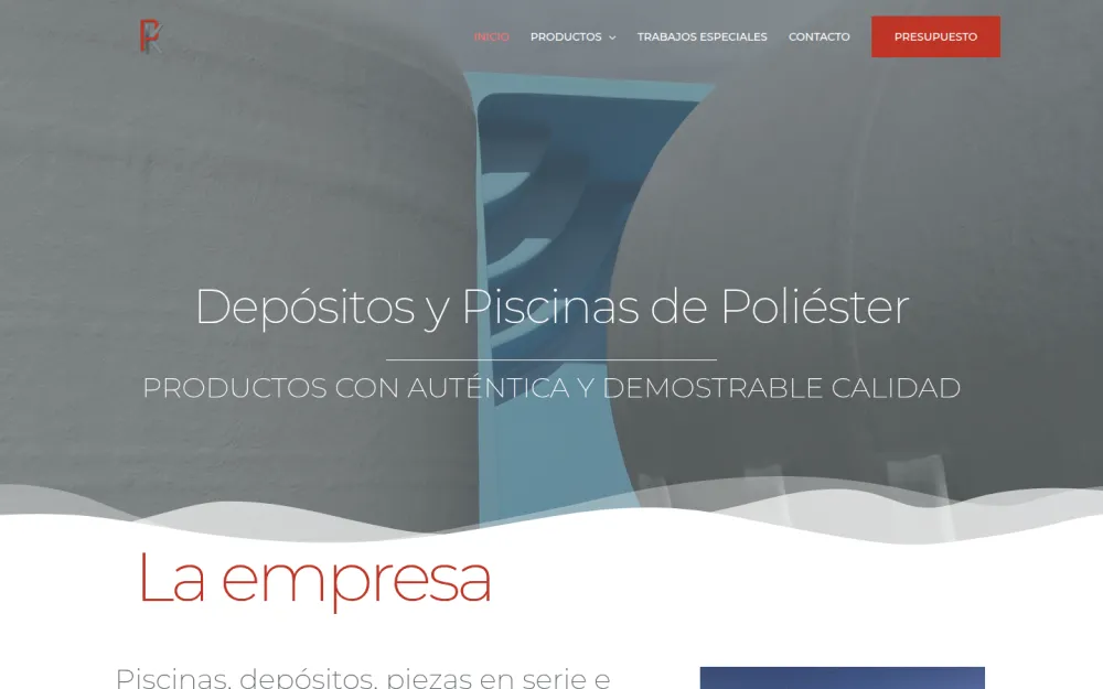 Portada de la web de Poliéster Kiko: depósitos y piscinas de poliéster