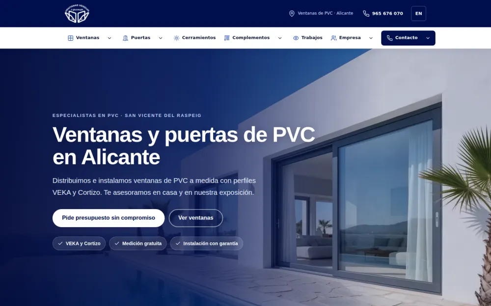 Portada de la web de Ventanas Verdún: ventanas y puertas de PVC en Alicante